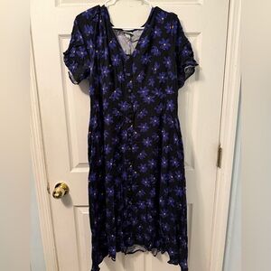 Ava & Viv Purple Blue Cuffed Sleeve V-Neck Sundress